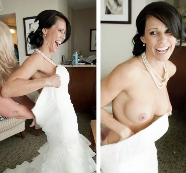 Getting ready for her big day with her big tits out.