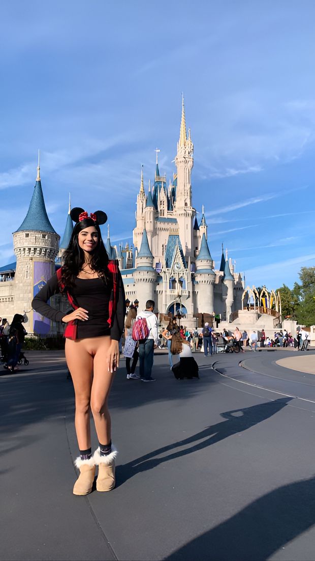 Kamila bottomless at disneyland